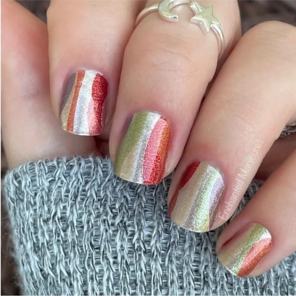 *Retired* Color Street: Get in Line | Abstract Waves Gold Metallic Red Green